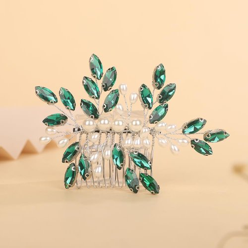 Rumtock Boho Green Crystal Hair Comb Silver Hair Accessories for Special Occasion Wedding Prom Handmade Jewelry (Green)