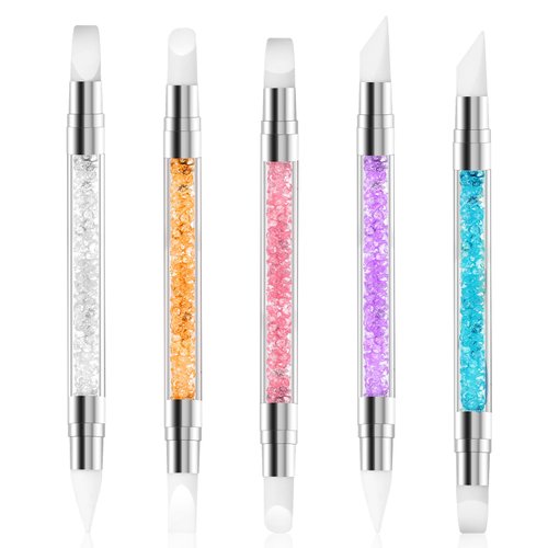 5 Pcs Nail Art Sculpture Pen Dual Tipped Silicone Nail Tools Nail Art Acrylic Pen Silicone Brushes for Resin Nail Art Tools for Nail Foil Carving Drawing Effect Shaping Design