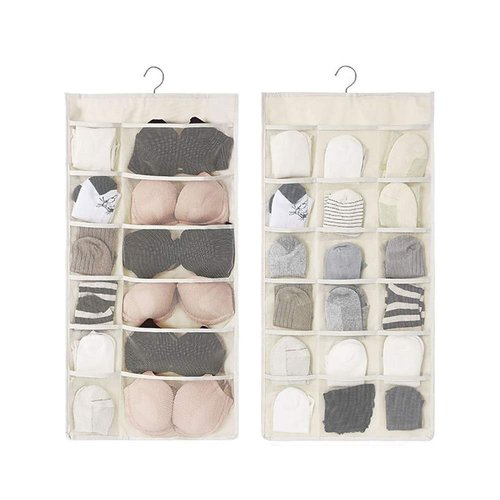 Newraturner Closet Hanging Organizer with Mesh Pockets & Rotating Metal Hanger,Dual Sided Wall Shelf Wardrobe Storage Bags,Oxford Cloth Space Saver Bag for Bra Underwear Underpants Socks (white)