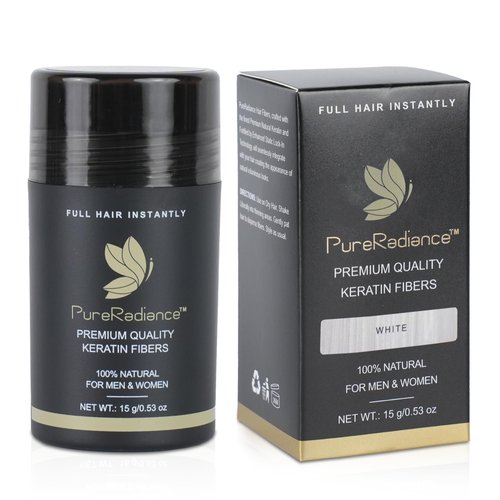 PureRadiance Hair Fiber for Thinning Hair - Quick Solution for Thicker, Fuller-Looking Hair - Strong Hold, No Itching, & Sweat Proof - Advanced Hair Building Fibers for Instant Volume (White)