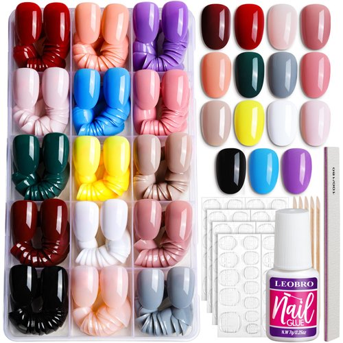 LEOBRO Oval Short Press on Nails, 360PCS Fit Nicely & Natural Glossy Short Press on Nails Almond, Lightweight Oval Almond Fake Nails Press On False Nails Full Cover, Press on Nails Short, 12 Sizes