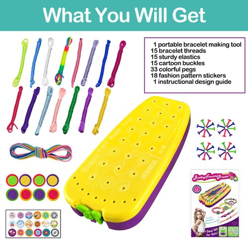 Friendship Bracelet Making Kit Toys, Ages 7 8 9 10 11 12 Year Old Girls Gifts Ideas, Birthday Present for Teen Girl, Arts and Crafts String Maker Tool, Bracelet DIY, Kids Travel Activity Set