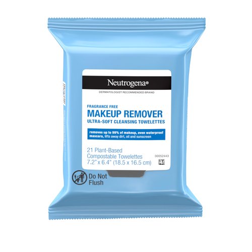 Neutrogena Fragrance-Free Makeup Remover Wipes, Daily Facial Cleanser Towelettes, Gently Removes Oil & Makeup, Alcohol-Free Makeup Wipes, 21 ct