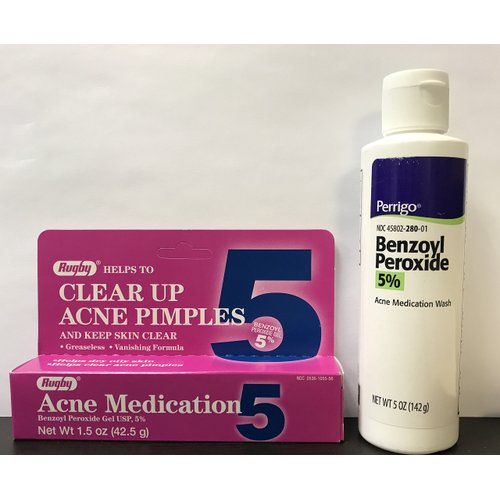 Benzoyl Peroxide Acne Treatment Kit (Benzoyl peroxide gel 5% 1.5 oz x 1, Benzoyl peroxide 5% wash 5 oz x 1)