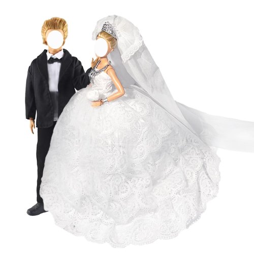 12 Pcs Doll Clothes and Accessories for 11.5 Inch Girl Doll and 12 Inch Boy Doll 1 Trailing Wedding Dress with 6 Accessories for Girl Doll 1 Suit with 1 Shoes for Boy Doll Birthday