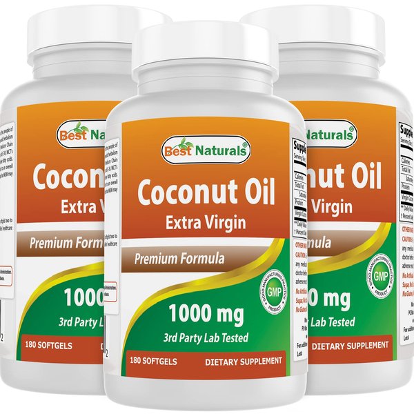 Best Naturals Extra Virgin Coconut Oil 1000 mg Softgel, 180 Count (180 Count (Pack of 3))