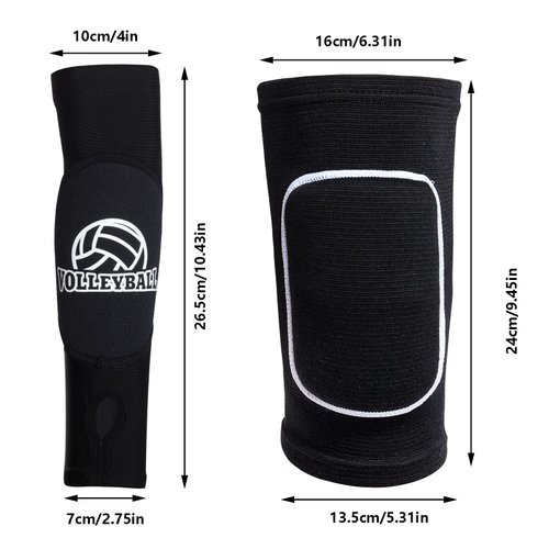 obmwang 2 Pieces Volleyball Accessories Including Volleyball Knee Pads and Volleyball Arm Sleeves with Protection Pads and Thumb Hole for Women Girls Teens Volleyball Training (Black)