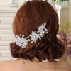 AKOAK 5 Pcs Bride Tiara Handmade Pearl Head Flower Hair Clip Fork Pearl Flower Braid Hair Disc U-Shaped Small Hairpin Head Accessories (White)