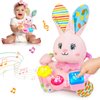Ryotagift Baby Bilingual Musical Rabbit Stuffed Animals Toys,Infant Early Learning Toys with Light-Up Music & Crinkle,Tummy Time Toys for 0 3 6 9 12+ Months for Baby Boy Girl Gift,Pink