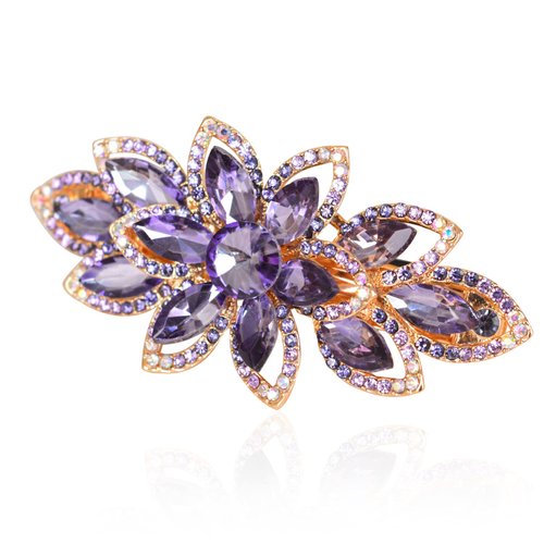 Sankuwen Floral Rhinestone Hairpin Luxury Crystal Flower Hair Barrette Clip (Purple)
