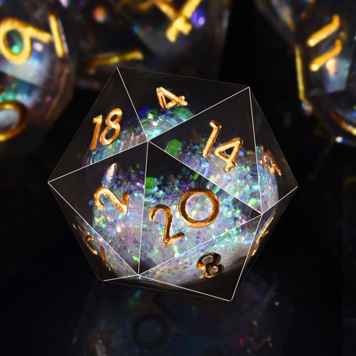 AUSTOR Liquid Core Resin DND Dice Sharp Edge Polyhedral Dice 7-Die DND Dice Set Quicksand Handmade Resin Dice for Dungeons and Dragons RPG MTG Table Games, Black