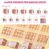 Teenitor Press On Toenails for Women, 144pcs French Tip Press On Nails for Toe With Nail Glue, 6 Sets Toe Nail Tips Glue on Toe Nail Press Ons, Fake Toe Nails Press on French Tip Toe Nails