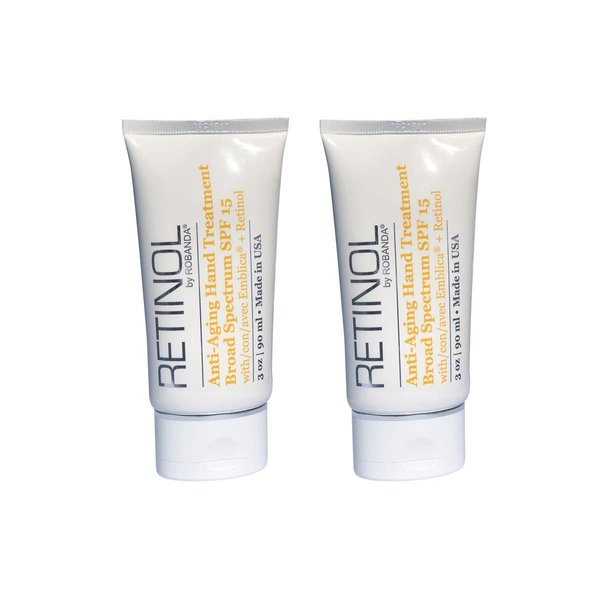 Robanda Retinol Anti-Aging Hand Treatment │ Broad Spectrum SPF 15 + Retinol Cream to Repair Dry Skin, 2 pack