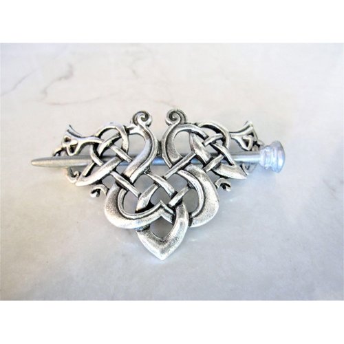 Generic Silver celtic knot metal viking filigree hair slide stick clip barrette