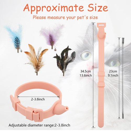 Sumind 6 Pieces Cat Feather Collar Toys Interactive Cat Feather Toy Cat Feather Wand Collar Funny Cat Stick Feather Wand Toy with Bell Replaceable Cat Collar Kitten Teaser Toy for Cat Play