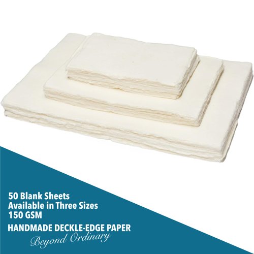Handmade A6 Cream Mixed Media Paper with Deckle Edge - 4x6-150 GSM -Colored Cold Press Textured Paper Made with Recycled Cotton for Crafts, Card Making, Sketching, Watercolor - 50 Sheets