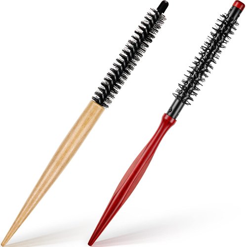 2 Pcs Small Round Hair Brush Mini Round Wood Brush Roller Quiff Hair Combs Nylon Bristles Hair Br...