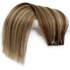 Clip in Hair Extensions Real Human Hair Clip in Extensions,18 Inch Chestnut Brown Balayage Blonde Highlights Real Hair Extensions Clip in Human Hair 7 Pieces 70G Double Weft Remy Human Hair Extensions