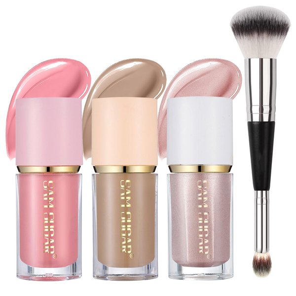 3Pcs Cream Contour Stick, Highlighter Stick, Blush Stick and Bronzer Contour Stick for Sculpt the Cheeks, Long Lasting, Waterproof, Matte & Dewy Finish, Contour Makeup Stick for Beginner Fair