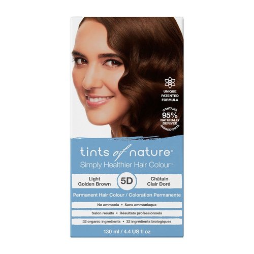 Tints of Nature 5D Light Golden Brown Permanent Hair Dye, Nourishes Hair and Covers Greys, Ammoni...