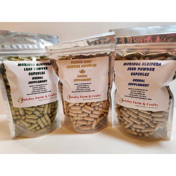 Ginger Root, Moringa Leaf and Seed Capsule Value Packs (Ginger Root + Moringa Leaf + Moringa Seed) - Herbal Supplement - Made Fresh On Demand! - All Natural!