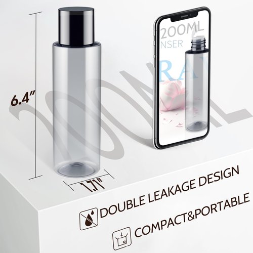 ZEJIA 200ML/6.8OZ Travel Size Toiletries, 3 Pack Plastic Travel Bottles, Double Leak Proof Travel Size Containers for Shampoo, Lotion, Body Wash, Refillable Empty Travel Bottles with 6pcs Labels