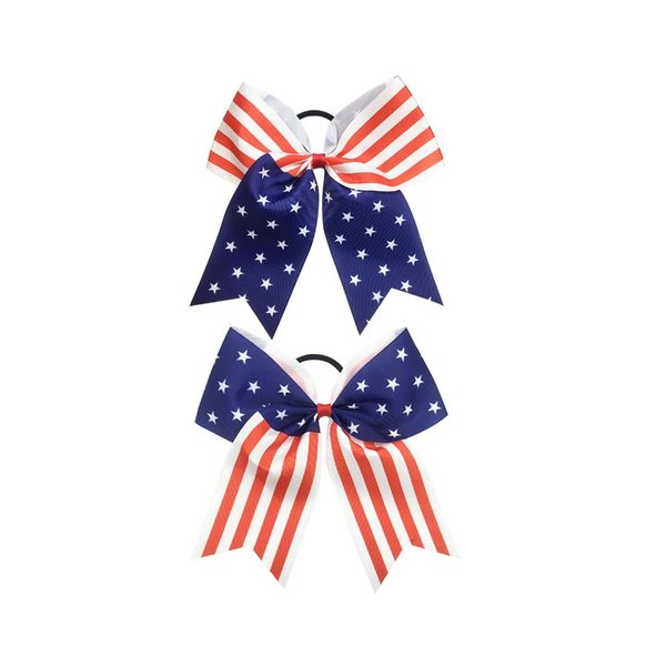 Patriotic Flag Cheer Bow Hair Rope Tie Ponytail Holder Cheerleader Girls JHN12 (2 Pcs-Set C)