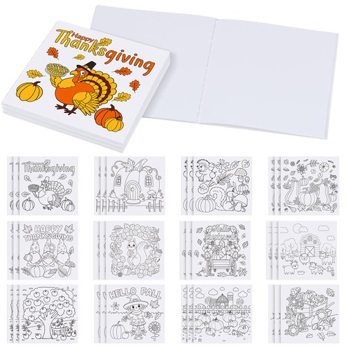 Chiisong 36 Pcs Color Your Own Hello Fall Thanksgiving Notepads Set for Student Bulk DIY Color Fall Leaf Turkey Pumpkin Notebook Memo Pad Notepads for Fall Autumn Thanksgiving Party School Activities