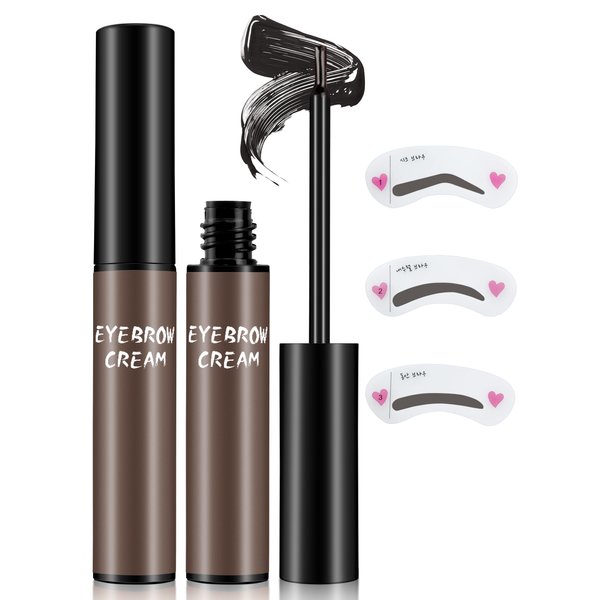 Jutqut Eyebrow Tint, Brow Tint with Eyebrow Stencils, Brow Tint Kit, Eyebrow Tattoos Waterproof Long-Lasting Makeup, Tinted Brow Gel, Semi Permanent Eyebrow Tint Create Fuller Eyebrows（Gray）