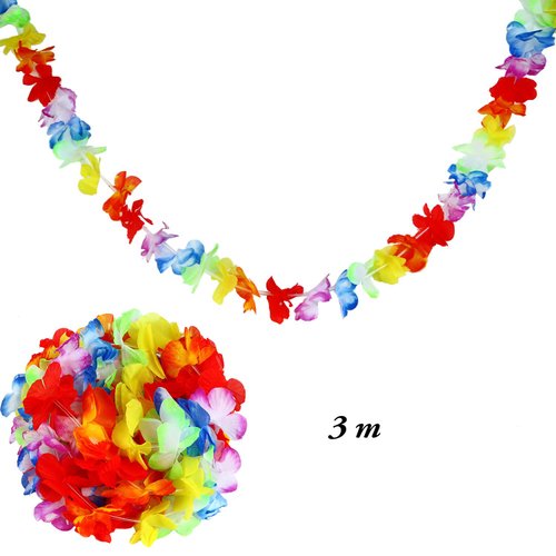 Aneco 10 Pack Hawaiian Tropical Jumbo Multicolored Luau Hibiscus Flower Lei Garland for Hawaiian Party Supplies Decorations,10 Feet Each