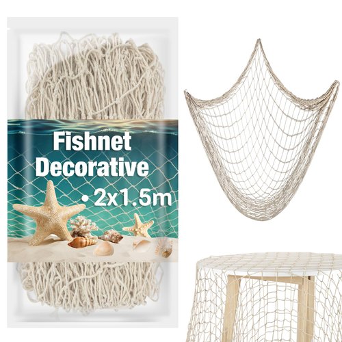 Sukh Fish Net Decorations 1.5x2m - Fish Net Decorations Decorative Netting Nautical Fishnet Table Runner Nets Netting Fishnet Ocean Party Decor Decoration Decorative Fishing Rope Netting Decorations