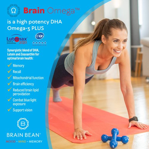 Brain Bean Brain Omega with Lutein & Zeaxanthin, Supports Heart and Eye Health, | Omega 3 Plus Lutein and Zeaxanthin Supplements 460 mg DHA 90 mg EPA Lutein and Zeaxanthin | 180 Softgels, 90 Servings