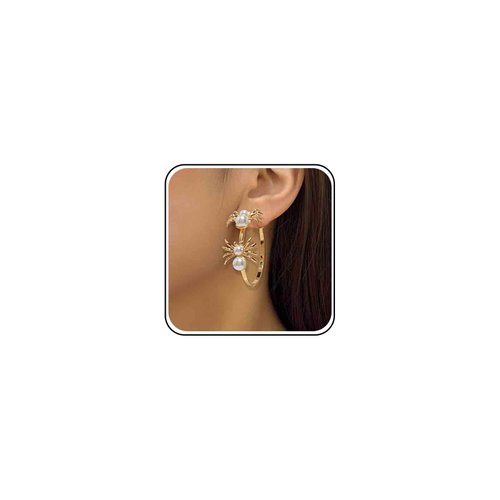 Allereyae Vintage Hollow Circle Drop Earrings Pearl Spider Dangle Earrings Gold Spider Circle Earrings Exaggerated Circle Huggie Hoop Earrings Jewelry for Women