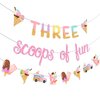 Jollyboom Three Scoops of Fun Banner Ice Cream 3rd Birthday Party Decoration for Girls, Glitter for Girl Summer Ice Cream Theme 3rd So Sweet Birthday Party Decoration