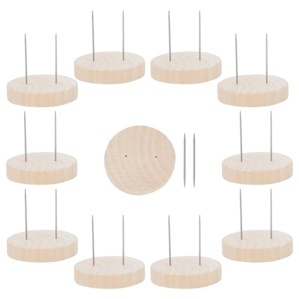 FREEBLOSS 10pcs Double Steel Needle Crochet Doll Stand Steel Needle Doll Stands Needle Felting Doll Display Holders with Wooden Base for Crochet Dolls Felting Animal Dolls