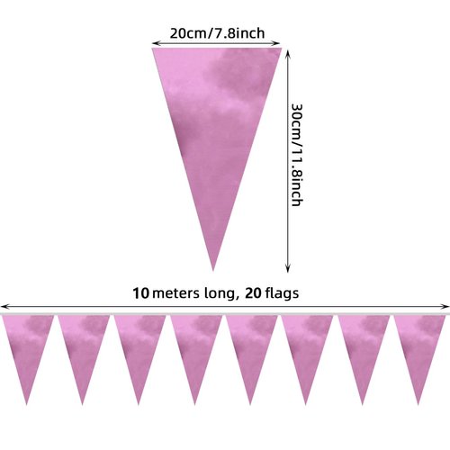 20M/65FT Pink Triangle Pennant Banner Flag Metallic Fabric Bunting Garland for Christmas Graduation Wedding Engagement Anniversary Bachelorette Birthday Bridal Shower Valentines Hen Party Supplies