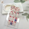 24Pcs Independence Day Press on Nails Medium French Tip Fake Nails American Flag Full Cover False Nails Patriotic Square Artificial Nails for 4th of July Glue on Nails Star Coffins Nail Decoration