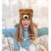Puzzled Brown Grizzly Bear Hat - Soft Plush Animal Beanie with Ear Flaps, Cozy Fleece, Warm Winter Hat for Kids, Teens, Adults - One Size