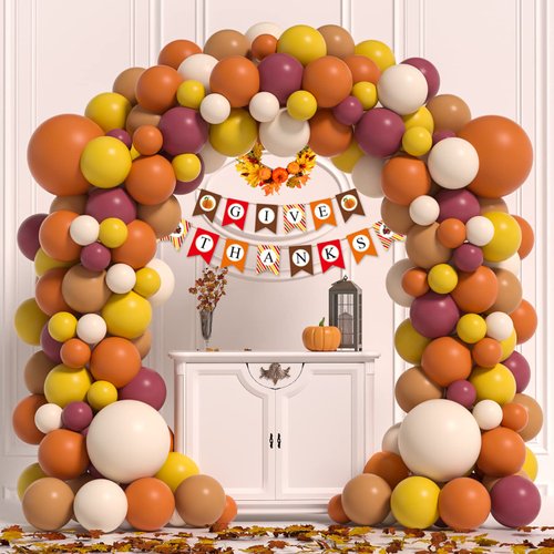 Janinus Fall Balloon Arch Kit Thanksgiving Balloon Garland Kit With Given Thanks Banner Dark Orange Brown Burgundy Fall Balloons For Thanksgiving Fall Autumn Baby Shower Pumpkin Party Decorations