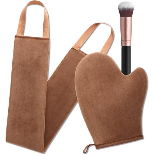3 in 1 Self Tanning Mitt Self Tanner Mitt Kit, Self Tan Mitt Applicator Tanning Glove Self Tan Mit Self Tan Glove Tanner Glove, Tanning Mitt and Back Applicator and Brush, Sunless Tanner Mitt Set