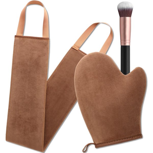 3 in 1 Self Tanning Mitt Self Tanner Mitt Kit, Self Tan Mitt Applicator Tanning Glove Self Tan Mit Self Tan Glove Tanner Glove, Tanning Mitt and Back Applicator and Brush, Sunless Tanner Mitt Set