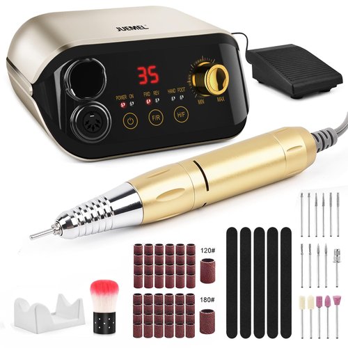 Professional Nail Drill Machine 35000 RPM with Foot Pedal and Forward/Reverse Rotation,JUEMEL Electric Nail File for Gel Nails,Acrylic,Manicure Pedicure Polishing Remover Tool kit - Mother's Day