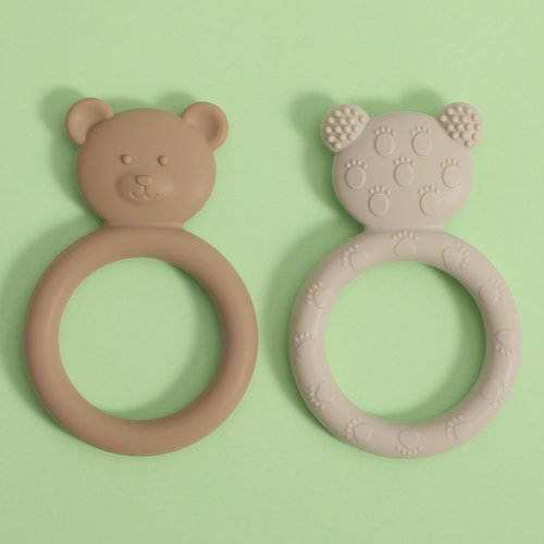 Dirbabi Silicone Baby Teether, Teething Toy Ring for Babies, Easy to Hold Design, BPA Free (Sand + Light Grey)
