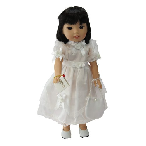 American Fashion World White Communion Dress for 14-Inch Dolls | Premium Quality & Trendy Design | Dolls Clothes | Outfit Fashions for Dolls for Popular Brands