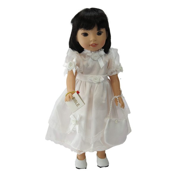 American Fashion World White Communion Dress for 14-Inch Dolls | Premium Quality & Trendy Design | Dolls Clothes | Outfit Fashions for Dolls for Popular Brands