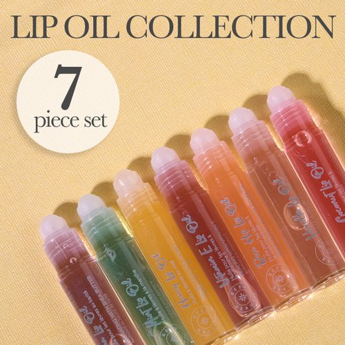 Expressions 7pc Lip Oil - Natural High Shine Tinted LIp Oil with Essential Oils, Hydrating Roll On Lip Oils Infused w/Essential Oils - Rollerball Lip Oils, Vitamin Enriched Lip Oil Set