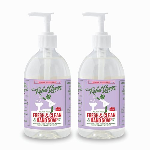 Rebel Green Liquid Hand Soap - Moisturizing Natural Bathroom & Kitchen Liquid Soap - Gentle Household Hand Wash - Lavender & Grapefruit, 12 Fl Oz (Pack of 2)
