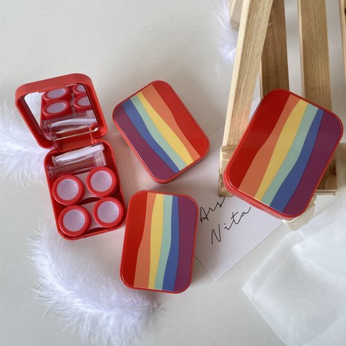 Xeahung Red Contact Lens Case Travel Kit Portable Contact Case with Mirror Tweezers Remover Tool Solution Bottle for Daily Outdoor Office (Red)