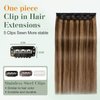 Benehair One Piece Clip in Hair Extensions Real Human Hair Ombre Medium Brown Mixed Strawberry Blonde Hair Extensions 22inch 5 Clips Straight Remy Human Hair