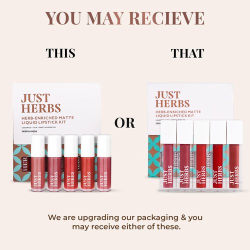 Just Herbs Organic Liquid Lipstick Kit Set of 5, Hydrating & Lightweight Lip Color - Paraben & Silicon Free - 1.6 fl oz. (Brights & Pinks)